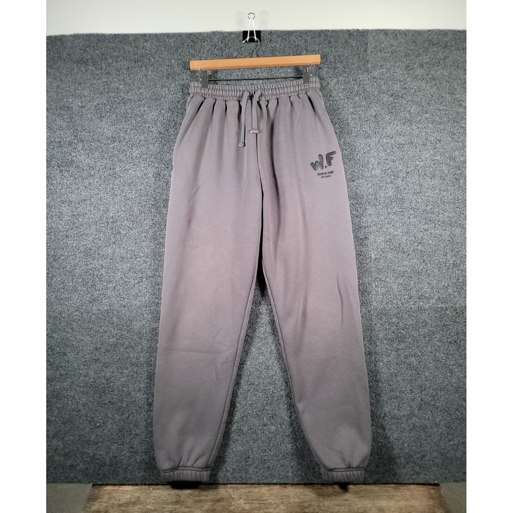White Fox Sweatpants Womens Medium Gray Cuffed Joggers Fleece Logo Drawstrings